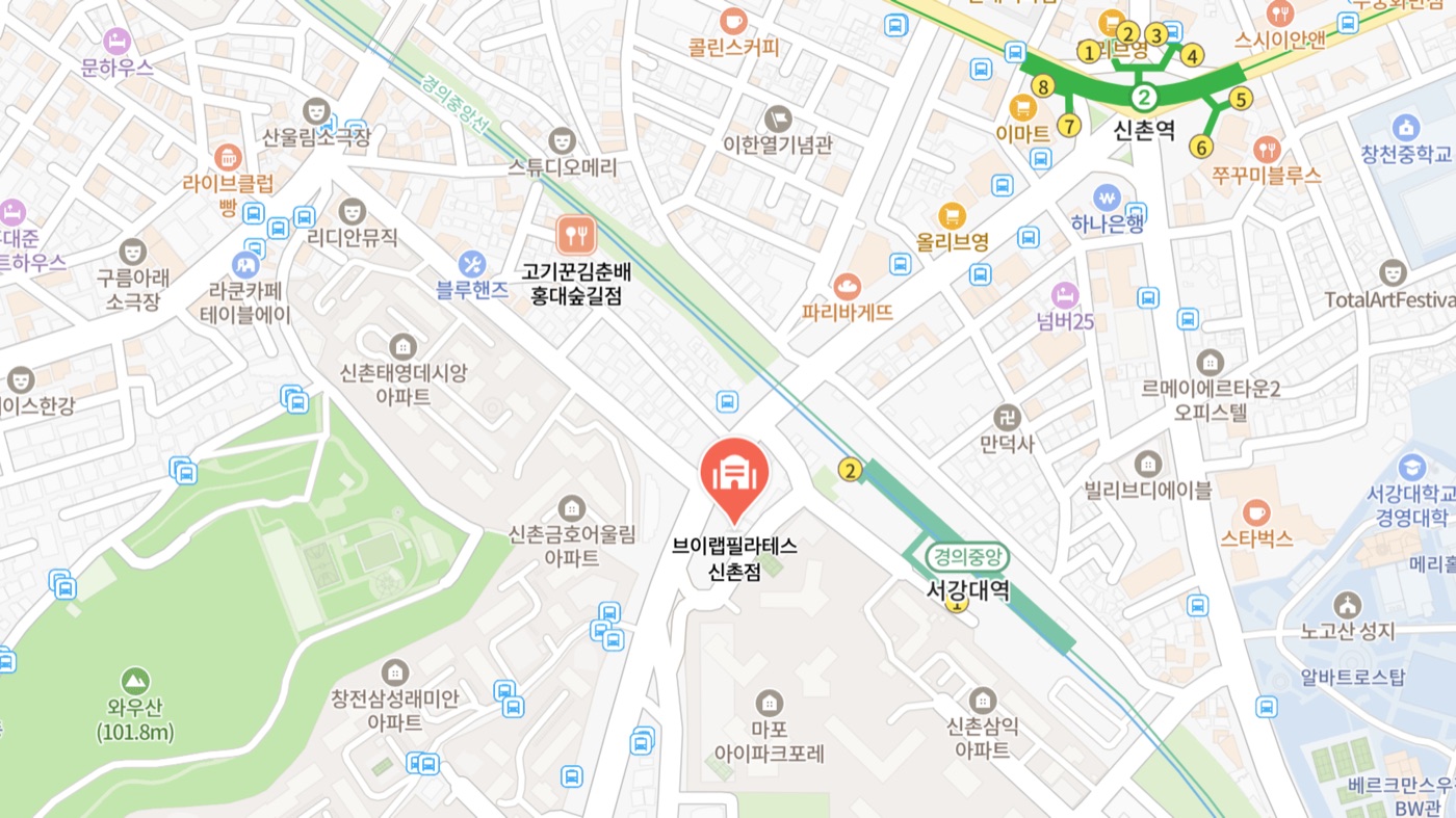 브이랩 필라테스 신촌점 위치 지도
